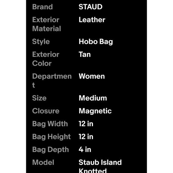 Staud Island Knotted Womens Supple Tan Leather Hobo Satchel Shoulder Bag - Picture 16 of 16